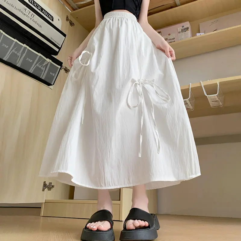 Fashion Casual High Waist Sweet White Bow Skirt Umbrella Skirt For Women