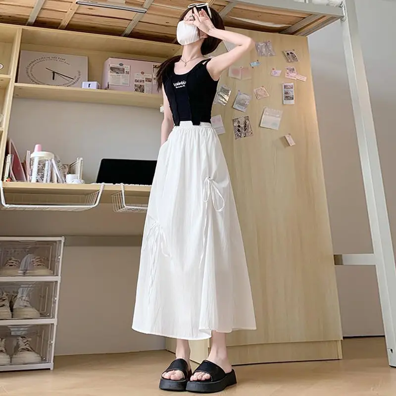 Fashion Casual High Waist Sweet White Bow Skirt Umbrella Skirt For Women