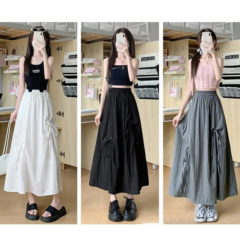 Fashion Casual High Waist Sweet White Bow Skirt Umbrella Skirt For Women