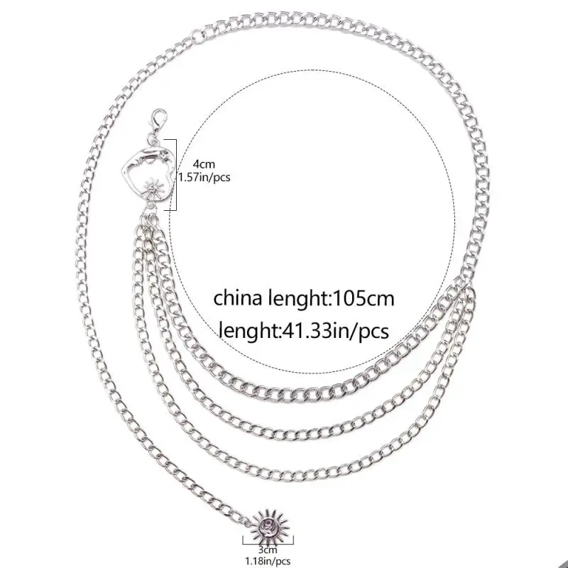 Multilayer Punk Gothic Heart Sun Moon Waist Chain Metal Belts For Women Dress Jewelry Accessories