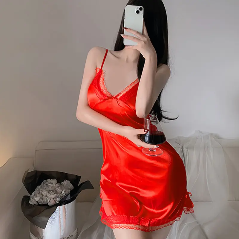 Sexy Lingerie Suspenders Nightdress Women Thin Lace Slit Pajamas Sling Nightgown