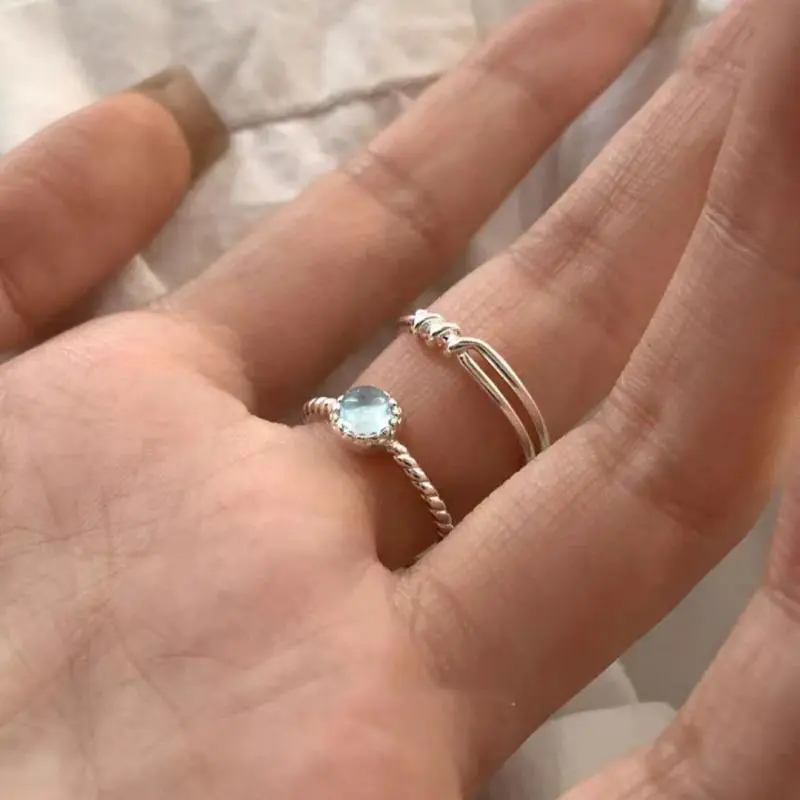 New Sweet Blue Dream Jelly Shell Resin Star Rings Metal For Women Girls Starfish Beaded Finger Rings Ocean Jewelry Accessories
