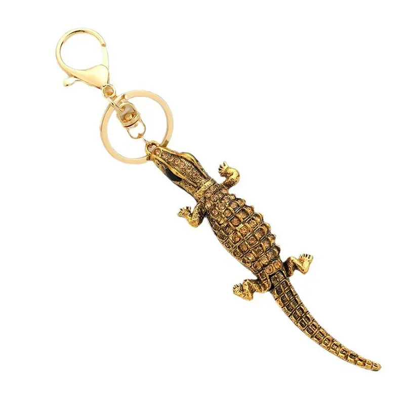 Creative Metal Rhinestone Crocodile Keychain Cars Key Ring Backpack Pendant Decoration Accessories Gifts