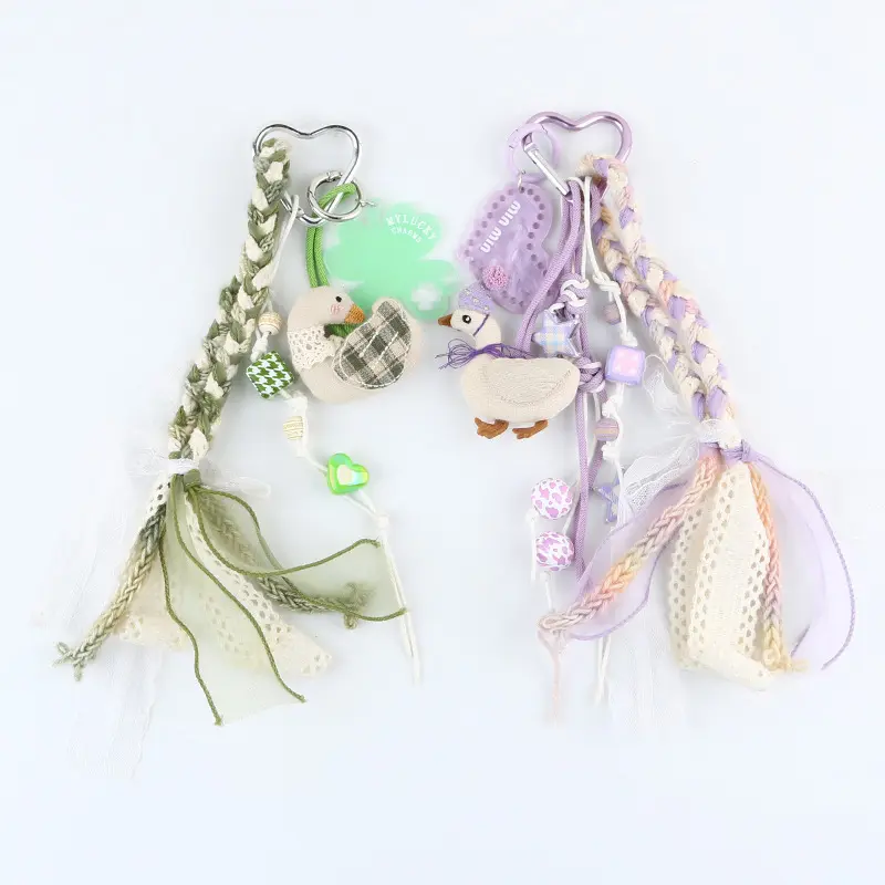 Creative Colorful Braided Lace Lanyard Keychain Cartoon Little Duck Keyring For Women Men Car Bag Pendant Accessories Gifts