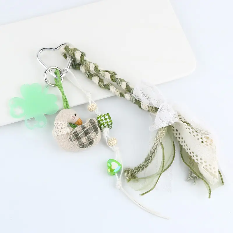 Creative Colorful Braided Lace Lanyard Keychain Cartoon Little Duck Keyring For Women Men Car Bag Pendant Accessories Gifts