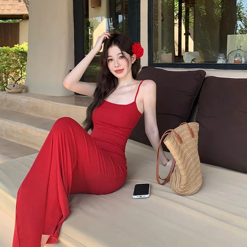 Red Suspender Skirt Hot Girl Skirt Female Summer New Long Skirt Slim Hip Skirt Royal Sister Style Skirt Fishtail Skirt