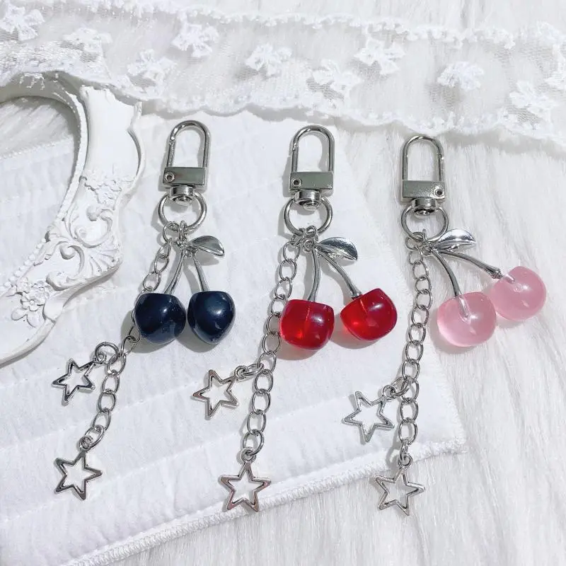 Fashion Sweet Alloy Cherry Y2k Keychain Bag Purse Charms For Women Car Keys Decor Gifts Stuff Accessories