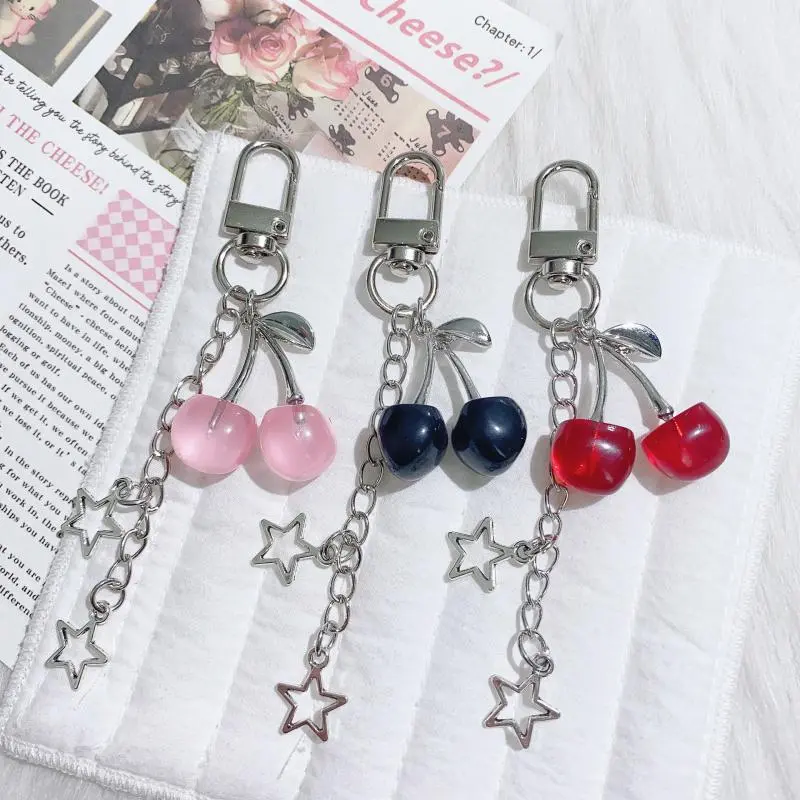 Fashion Sweet Alloy Cherry Y2k Keychain Bag Purse Charms For Women Car Keys Decor Gifts Stuff Accessories