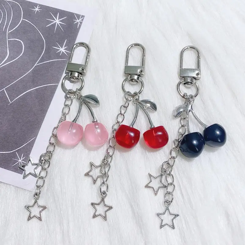 Fashion Sweet Alloy Cherry Y2k Keychain Bag Purse Charms For Women Car Keys Decor Gifts Stuff Accessories