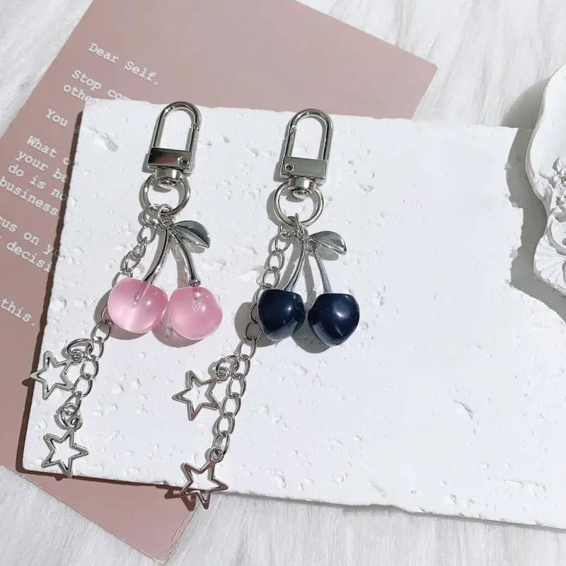Fashion Sweet Alloy Cherry Y2k Keychain Bag Purse Charms For Women Car Keys Decor Gifts Stuff Accessories