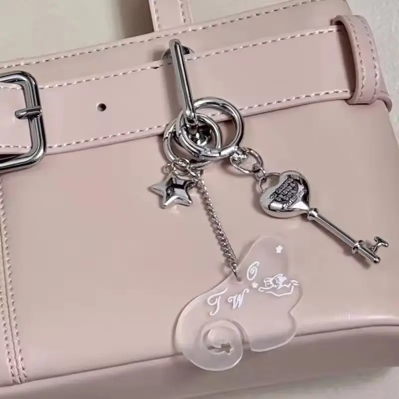 1Pair Y2K Vintage Love Heart Key Lanyard Acrylic Wings Keychain Set Fashion Creative Key Holder Couple Keyring Bag Pendant