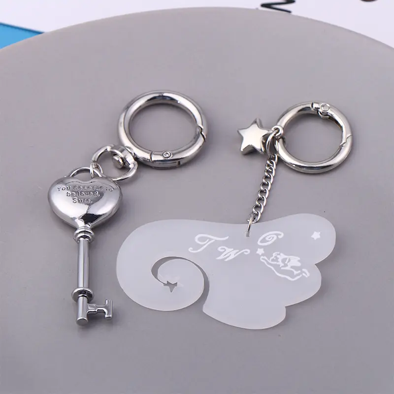1Pair Y2K Vintage Love Heart Key Lanyard Acrylic Wings Keychain Set Fashion Creative Key Holder Couple Keyring Bag Pendant