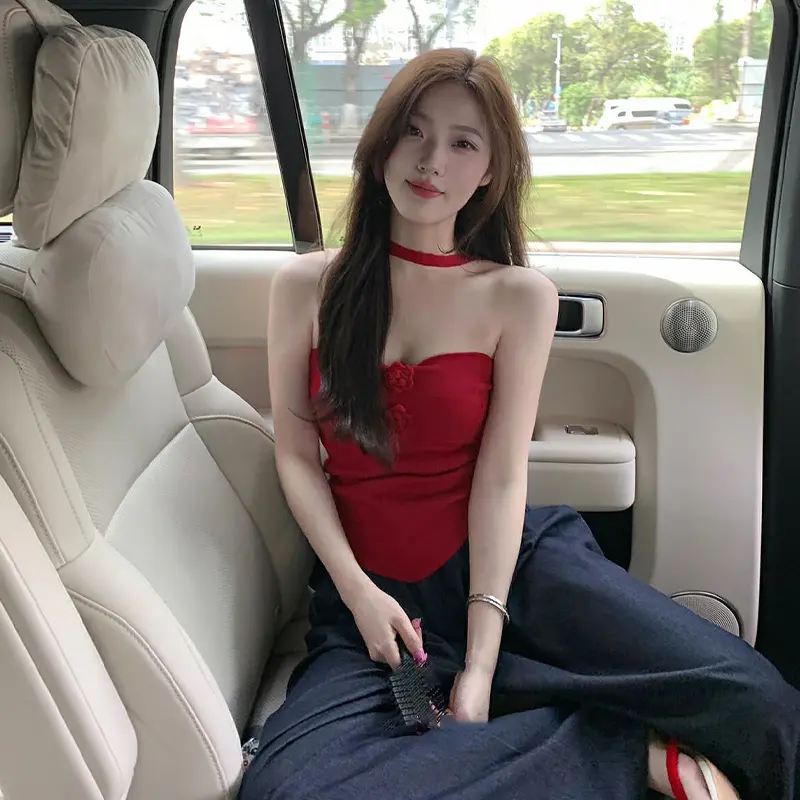 Off-Shoulder Sexy Hot Girl Halter Neck Tube Top Knitted Blouse T-Shirt For Women