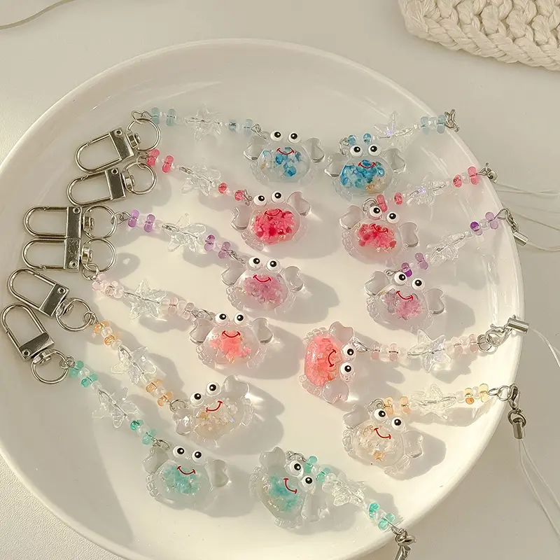 Cute Colorful Luminous Crab Mobile Phone Pendant Transparent Starfish Keychain Accessories Bag Jewelry Accessories Gifts