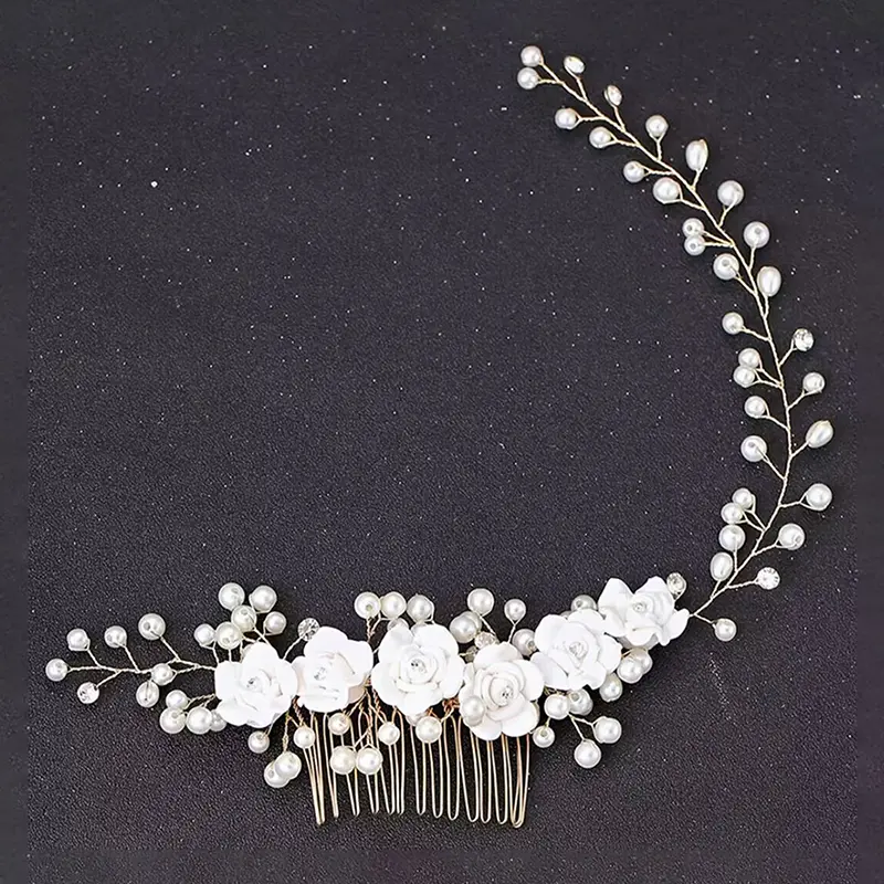 Pearl Wedding Hair Combs Hair Accessories For Bridal Flower Headpiece Women Bride Hair Ornaments Jewelry Stage Performance