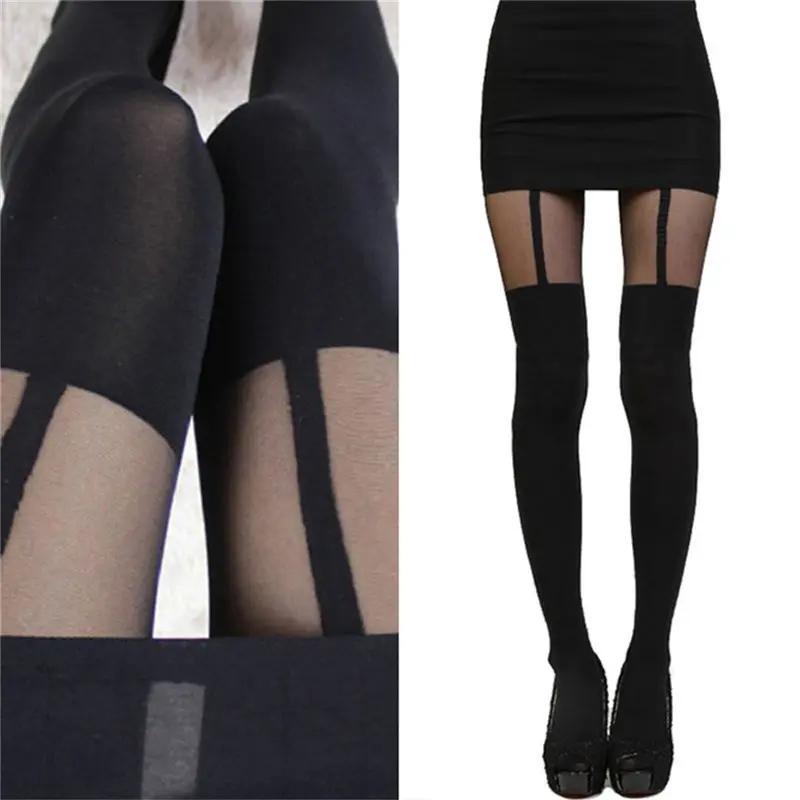 Women Stockings Suspender Garter Belt Mesh Transparent Thigh High Over Knee Stockings Sexy Lace Lingerie Tights Pantyhose