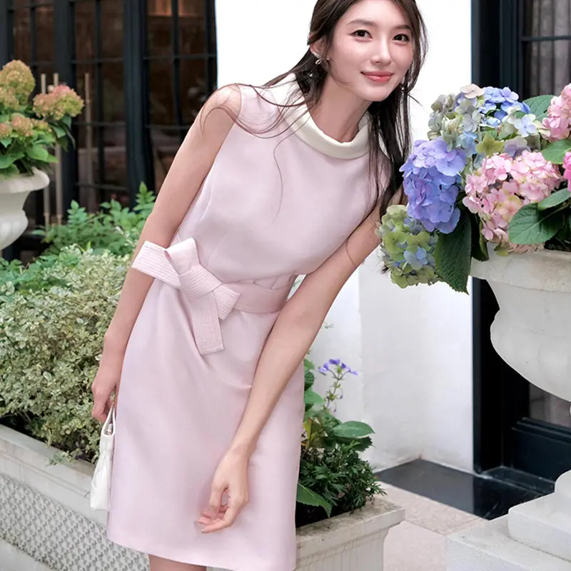 French Hepburn Style Dress Pink Sleeveless Summer Birthday Evening Mini Dresses