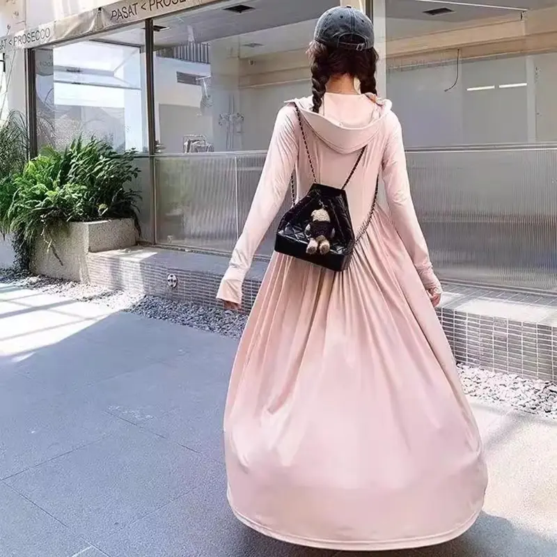 Ice Silk Sunscreen Long Hoodie Sun Protection Capes Summer Accessories Anti UV Full Body Skirt Anti UV Long Skirt Jacket