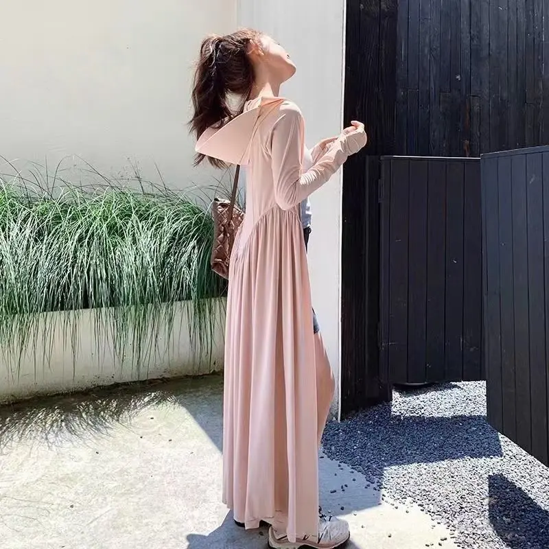 Ice Silk Sunscreen Long Hoodie Sun Protection Capes Summer Accessories Anti UV Full Body Skirt Anti UV Long Skirt Jacket