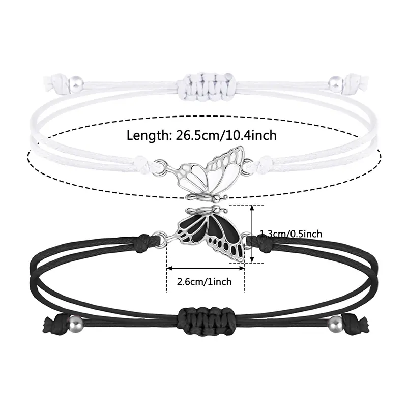 1Pair Butterfly Matching Adjustable Bracelets For Women Men Handmade Woven Friendship Bracelets Jewelry Accessories Gifts