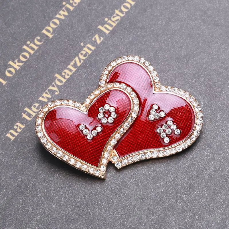 Fashion Rhinestone Double Heart Brooch For Women Clothing Coat Jewelry Accessories Gifts