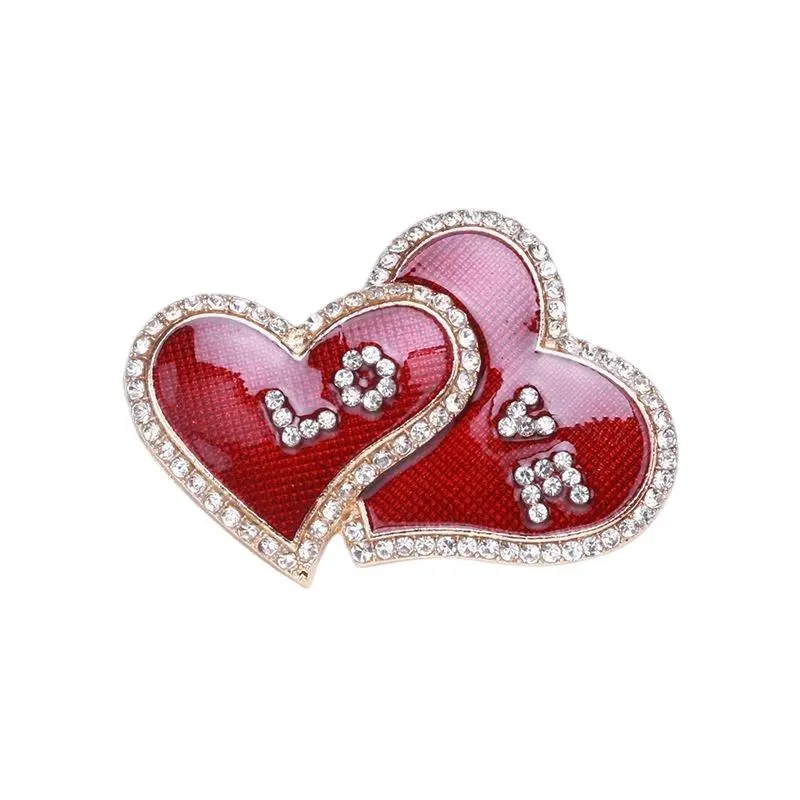 Fashion Rhinestone Double Heart Brooch For Women Clothing Coat Jewelry Accessories Gifts