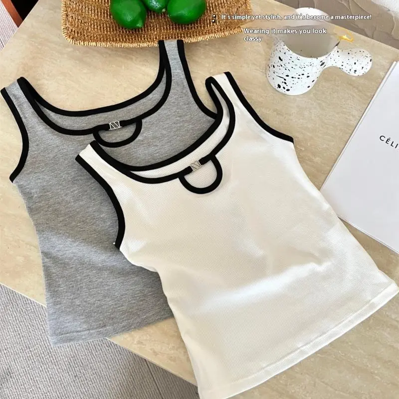 Women's Wide Strap Vest Tank Top Plus Size Loose Summer Base Shirt Innerwear Outerwear Trendy Color Block Design