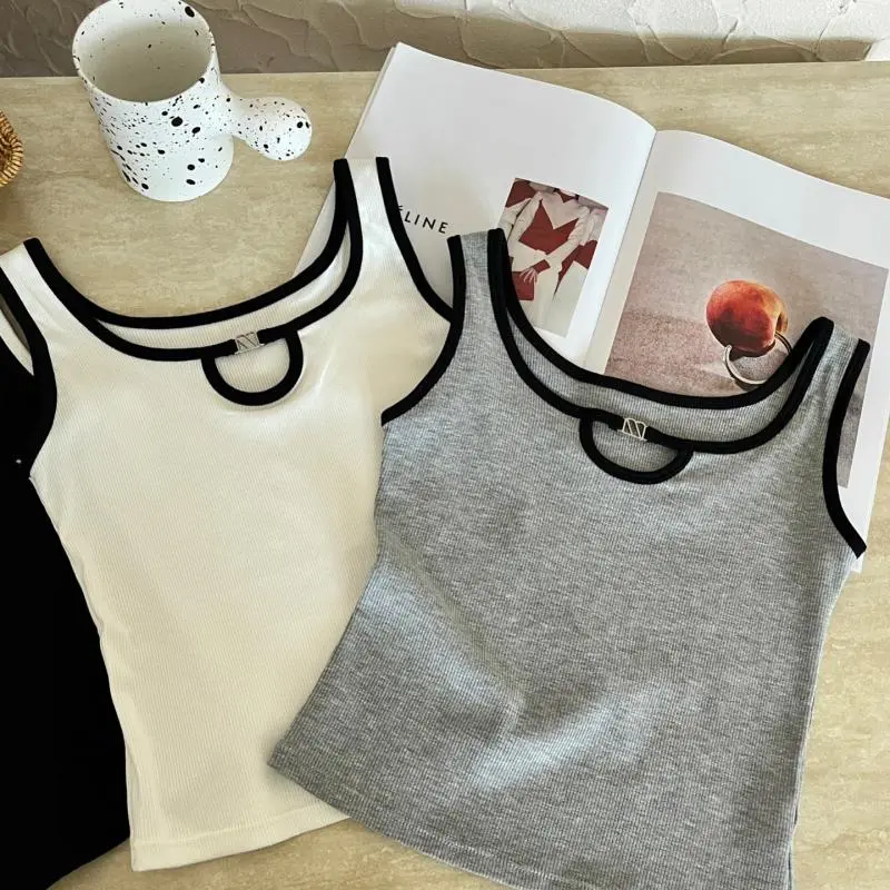 Women's Wide Strap Vest Tank Top Plus Size Loose Summer Base Shirt Innerwear Outerwear Trendy Color Block Design