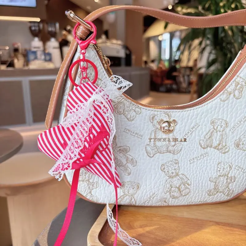 1PC Colorful Ribbons, Lace, Bows, Heart-shaped Keychains, Fashionable Bag Pendants