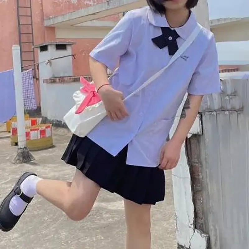 College Style Student Jk Thailand School Uniform White Slim Short-Sleeved Shirt