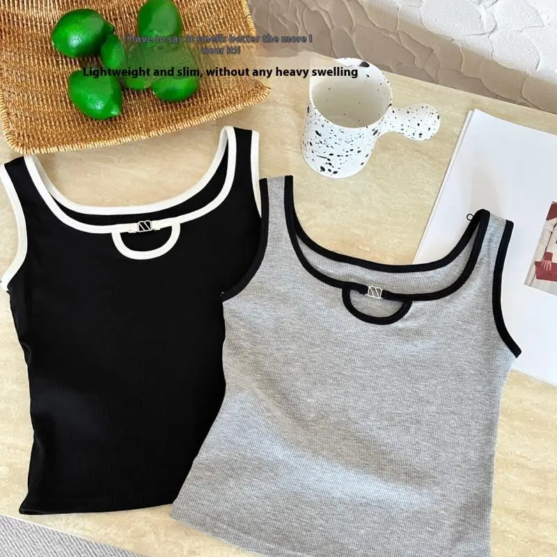Women's Wide Strap Vest Tank Top Plus Size Loose Summer Base Shirt Innerwear Outerwear Trendy Color Block Design