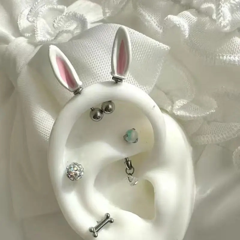 1Pair Cartoon Cute Rabbit Ears Ear Bone Nail For Women Girls Fashion Personalized Piercing Earrings Jewelry Accessories Gifts