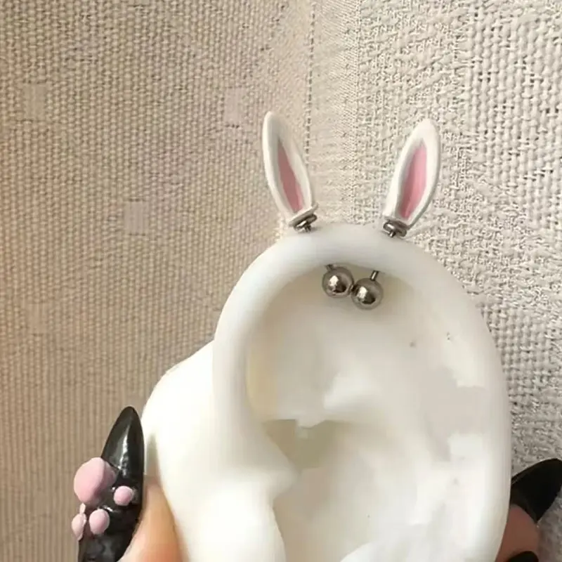 1Pair Cartoon Cute Rabbit Ears Ear Bone Nail For Women Girls Fashion Personalized Piercing Earrings Jewelry Accessories Gifts
