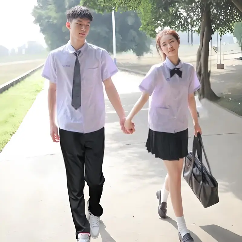 College Style Student Jk Thailand School Uniform White Slim Short-Sleeved Shirt