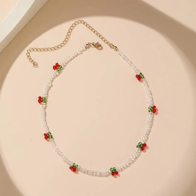 New Summer Lovely Rice Beaded Beaded Necklace Fresh With Cherry Necklace Women Choker Clavicle Chain Jewelry Gift