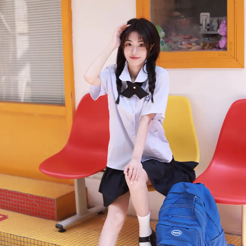 College Style Student Jk Thailand School Uniform White Slim Short-Sleeved Shirt