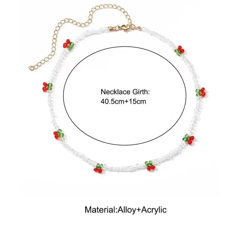 New Summer Lovely Rice Beaded Beaded Necklace Fresh With Cherry Necklace Women Choker Clavicle Chain Jewelry Gift