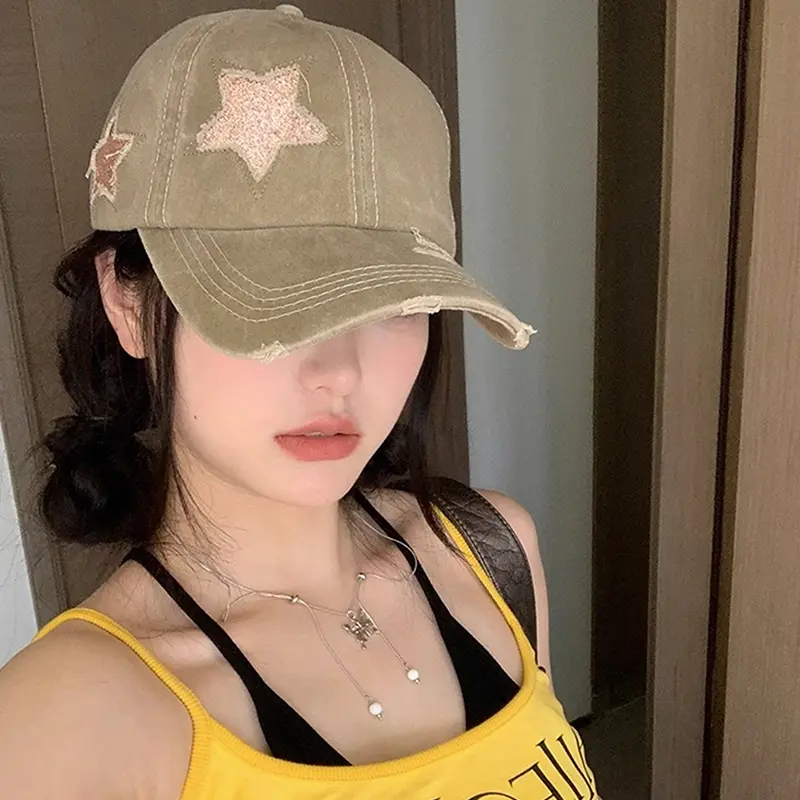 High Ponytail Baseball Cap For Women Snapback Hat Bone Hip Hop Adjustable Distressed Star Dad Hats Casquettes Female