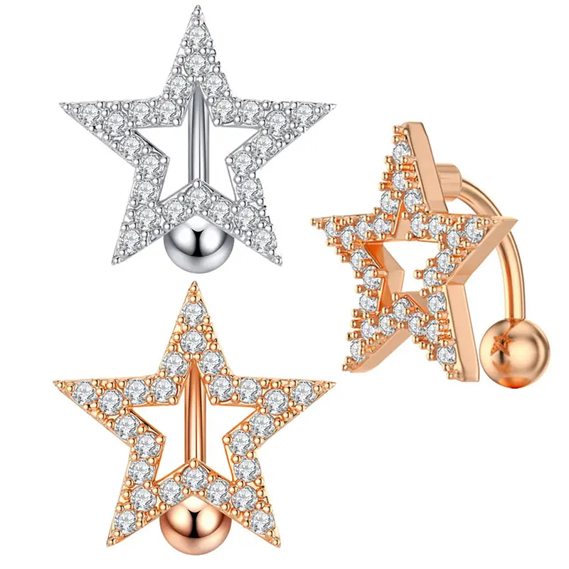 1Pcs Sexy Inverted Rod Four-leaf Clover Belly Button Rings Dangle Flower Star Navel Ring Surgical Steel Belly Piercing Jewelry