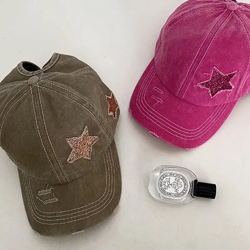 High Ponytail Baseball Cap For Women Snapback Hat Bone Hip Hop Adjustable Distressed Star Dad Hats Casquettes Female