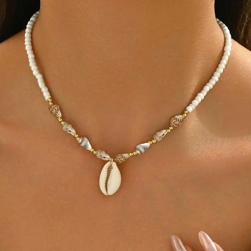 Beach Style Seashell Necklace Beaded Choker Necklace For Women Summer Starfish Pendant Choker Fashion Ocean Jewelry Accessories