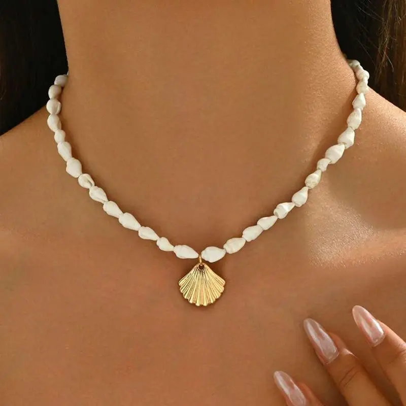 Beach Style Seashell Necklace Beaded Choker Necklace For Women Summer Starfish Pendant Choker Fashion Ocean Jewelry Accessories