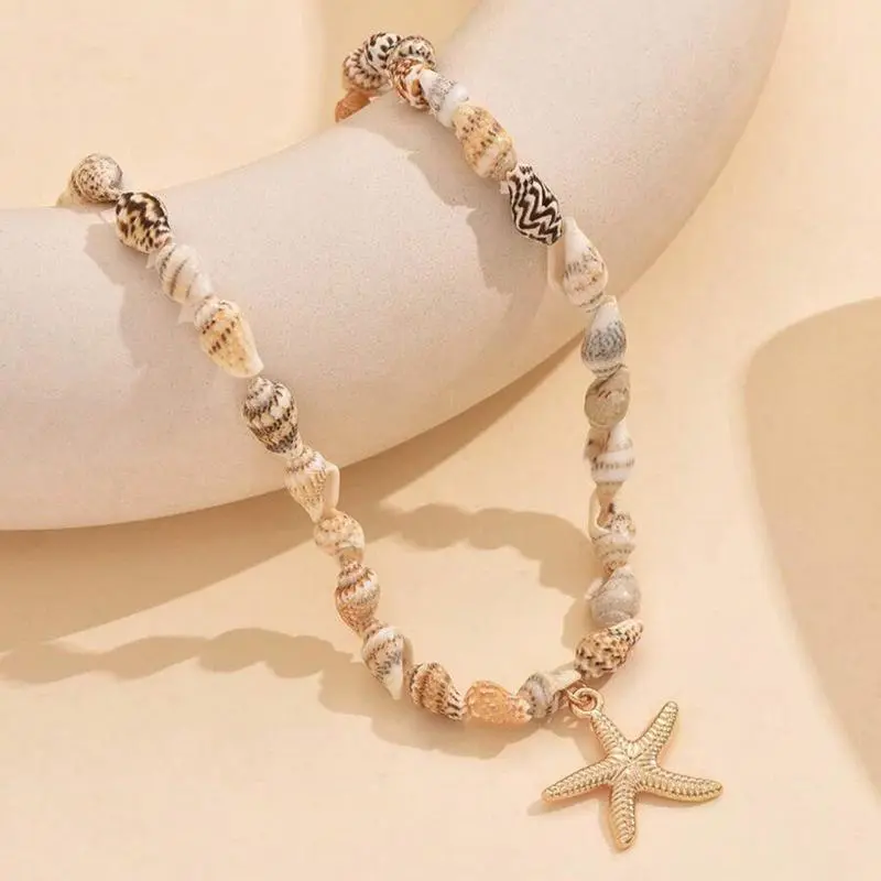 Beach Style Seashell Necklace Beaded Choker Necklace For Women Summer Starfish Pendant Choker Fashion Ocean Jewelry Accessories