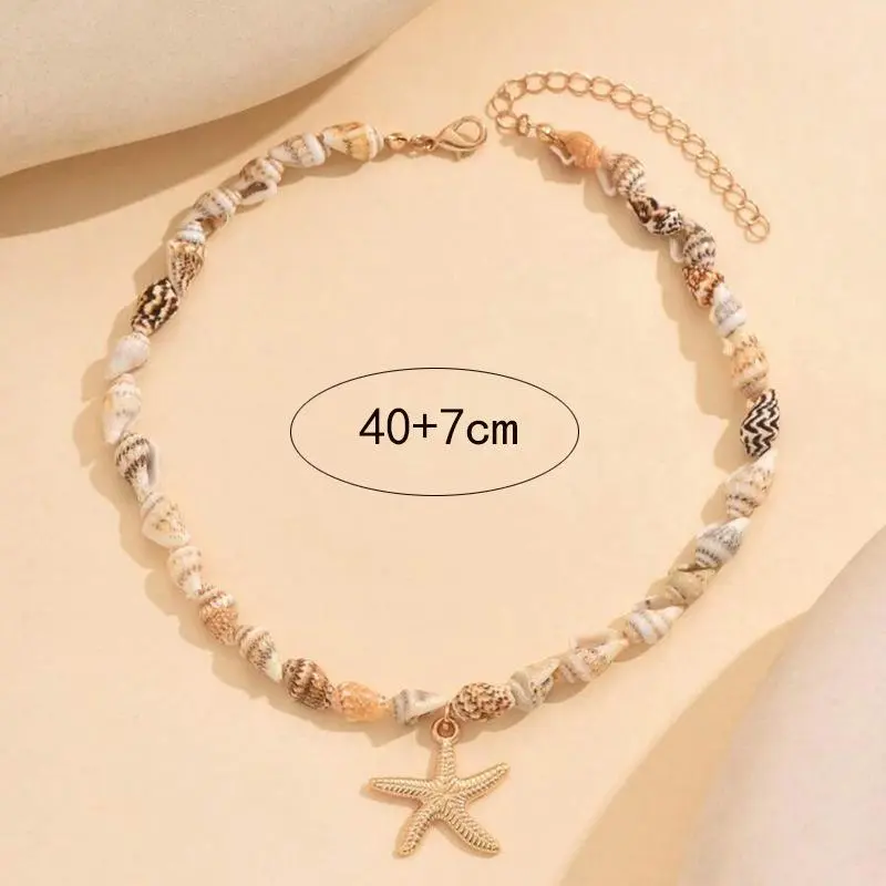 Beach Style Seashell Necklace Beaded Choker Necklace For Women Summer Starfish Pendant Choker Fashion Ocean Jewelry Accessories