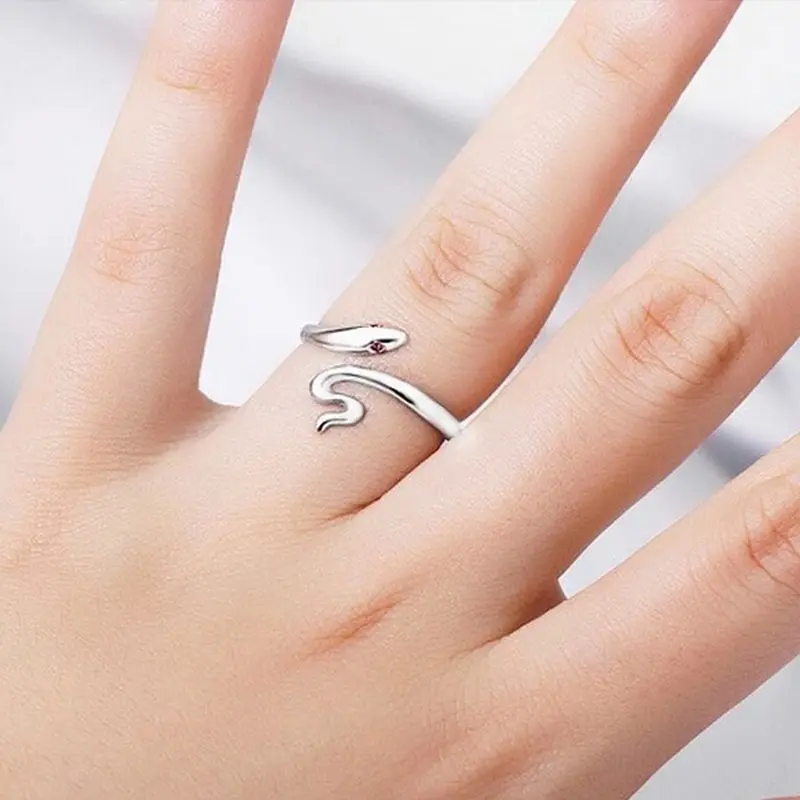 Hot 925 Sterling Fashion Silver Lady Ring Finger Opening Adjustable Snake New 17mm