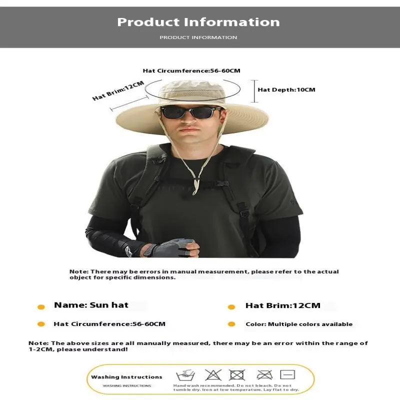 Rechargeable Big Brimmed Fans Sun Hat; Ideal Summer Gear for Men; Large Size Solar Powered Fisherman Hat for Camping & Hiking.