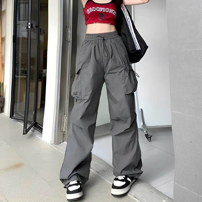 New High Waist Casual Drawstring Sports Pants American Style 2025 Summer Workwear Wide Leg Pants Loose Pants