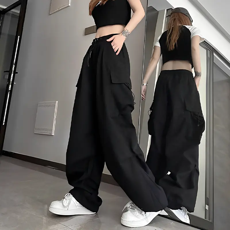 New High Waist Casual Drawstring Sports Pants American Style 2025 Summer Workwear Wide Leg Pants Loose Pants