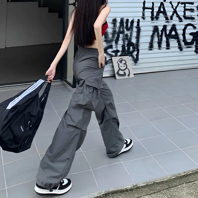 New High Waist Casual Drawstring Sports Pants American Style 2025 Summer Workwear Wide Leg Pants Loose Pants