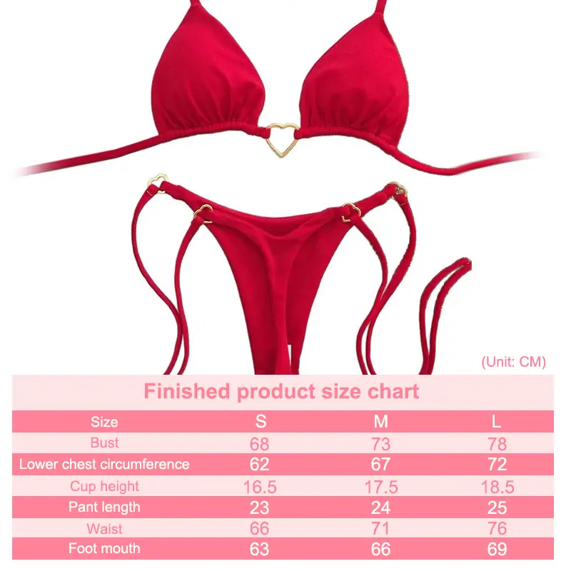 Fashion Solid Color Halter String Triangle Two Piece Bikini Love Heart Metal Buckle Swimsuit For Women Lace-up Swimsuit